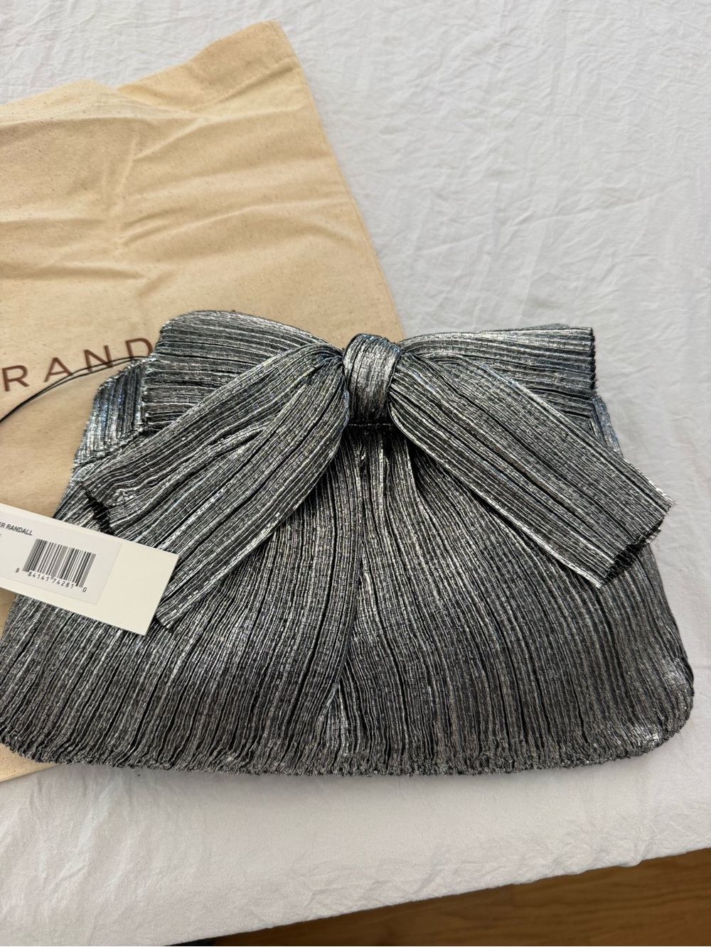 Loeffler Randall Silver Bow Clutch bag NWT